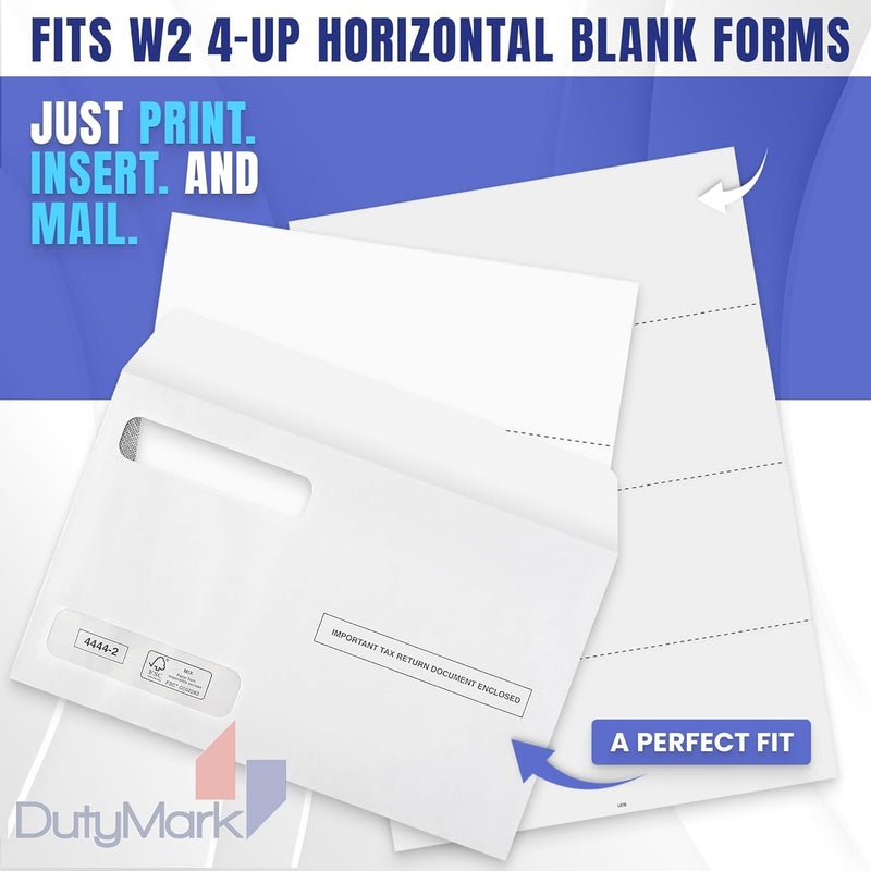 Dutymark Blank W2 4-Up Horizontal Tax Forms 2025, 25 Employee Set, Designed for QuickBooks Online and Accounting Software, with Back Instructions, 25 Self Seal Envelopes Included, 4 Down Forms - Image 4